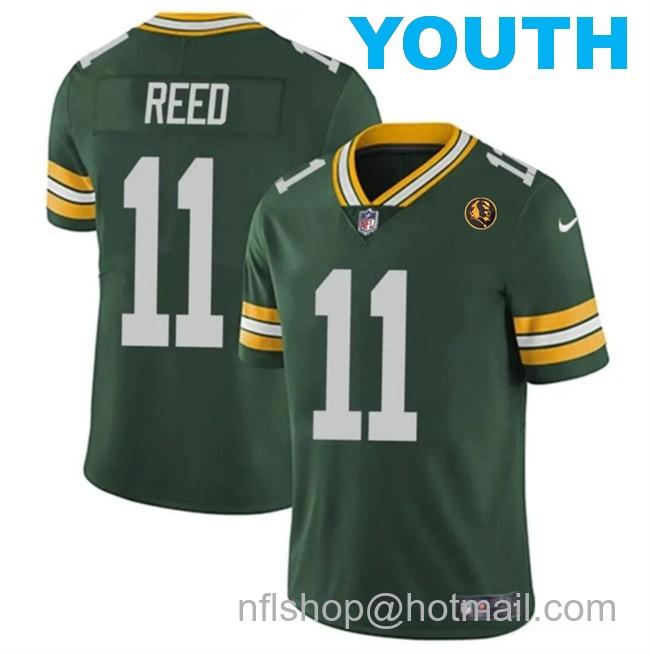 Youth Green Bay Packers #11 Jayden Reed Green Christian Watson Green With John Madden Patch Vapor Untouchable Stitched Jersey