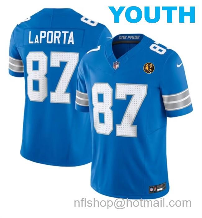 Youth Detroit Lions #87 Sam LaPorta Blue 2024 F.U.S.E. With John Madden PatchVapor Limited Stitched Jersey