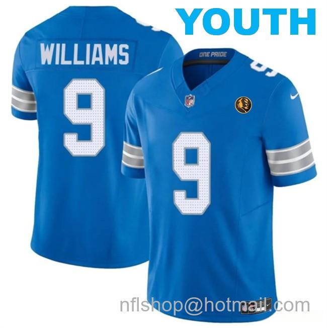 Youth Detroit Lions #9 Jameson Williams Blue 2024 F.U.S.E. With John Madden PatchVapor Limited Stitched Jersey