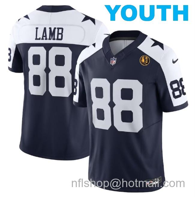 Youth Dallas Cowboys #88 CeeDee Lamb Navy 2023 F.U.S.E. With John Madden Patch Thanksgiving Vapor Limited Stitched Football Jersey