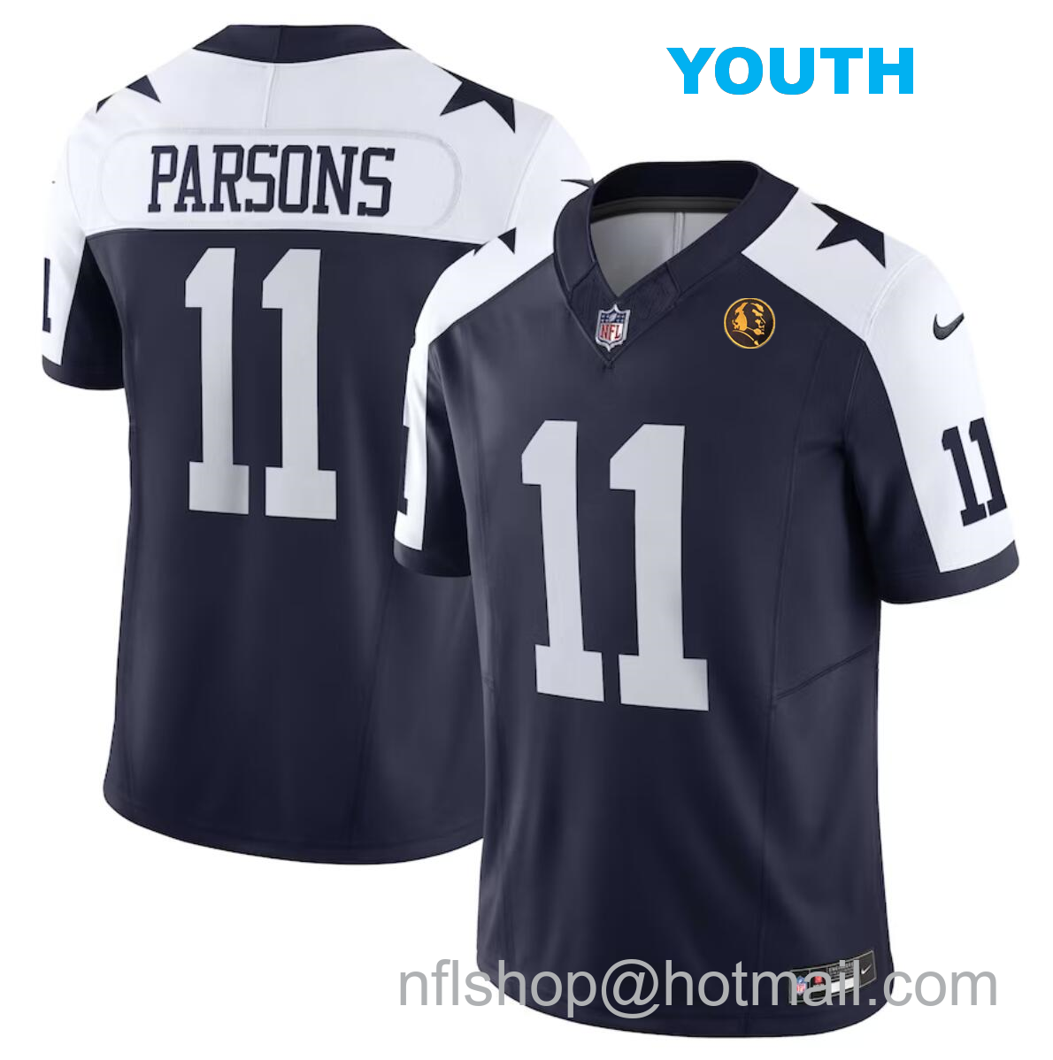 Youth Dallas Cowboys #11 Micah Parsons Navy 2023 F.U.S.E. With John Madden Patch Thanksgiving Vapor Limited Stitched Football Jersey