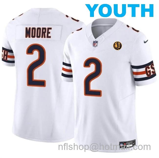 Youth Chicago Bears #2 DJ Moore White 2023 F.U.S.E. With John Madden Patch Vapor Limited Stitched Football Jersey