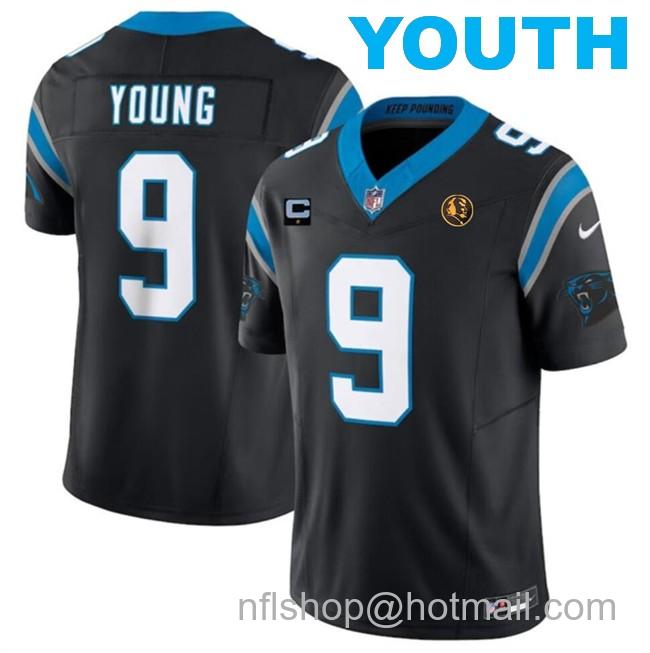 Youth Carolina Panthers #9 Bryce Young Black 2023 F.U.S.E. With 1-Star C Patch And John Madden Patch Vapor Limited Stitched Football Jersey