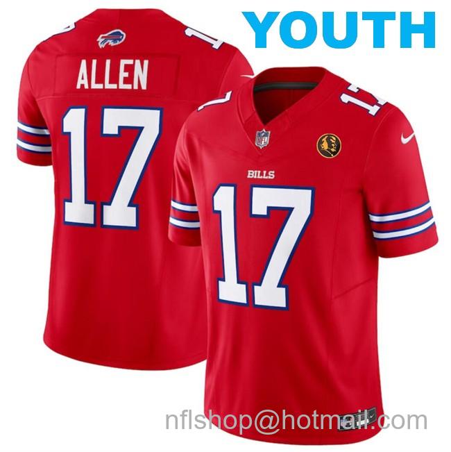 Youth Buffalo Bills #17 Josh Allen Red 2023 F.U.S.E. With John Madden Patch Vapor Limited Stitched Football Jersey