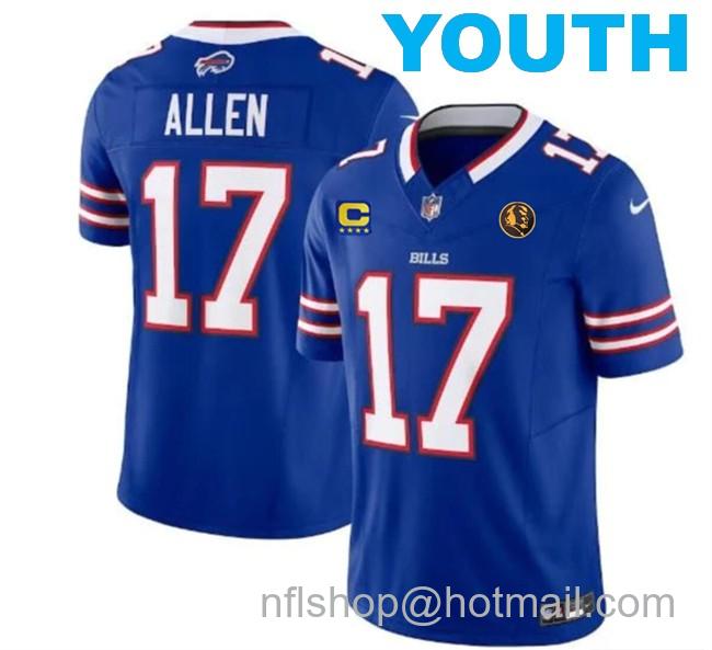 Youth Buffalo Bills #17 Josh Allen Blue 2023 F.U.S.E. With 4-Star C Ptach And John Madden Patch Vapor Limited Stitched Football Jersey