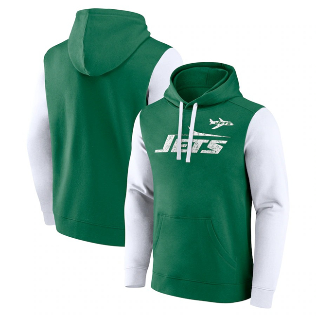 Men's New York Jets Green White Fleece Pullover Hoodie