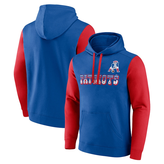 Men's New England Patriots Blue Red Fleece Pullover Hoodie