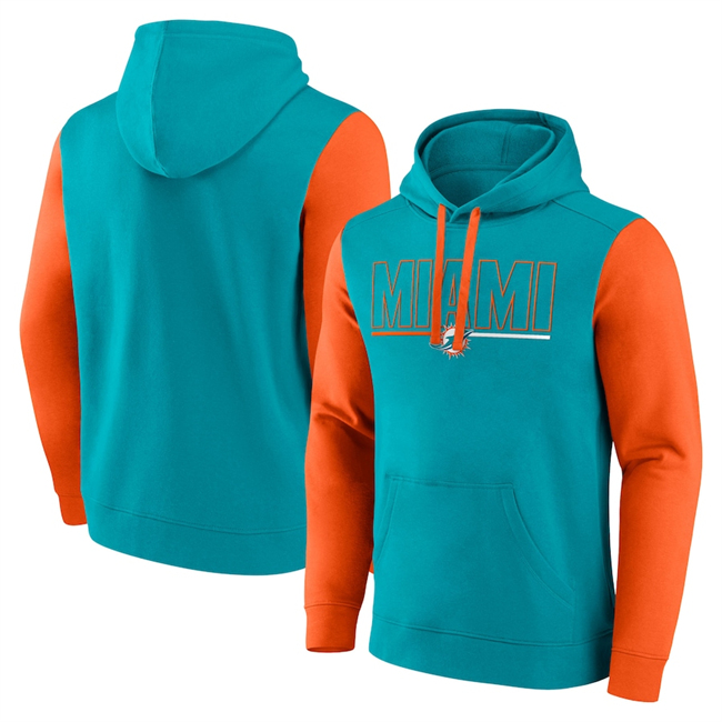 Men's Miami Dolphins Aqua Orange Outline Pullover Hoodie