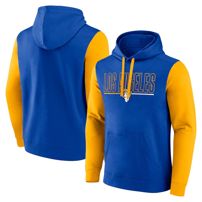 Men's Los Angeles Rams Royal Gold Outline Pullover Hoodie