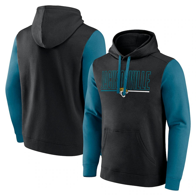 Men's Jacksonville Jaguars Black Teal Outline Pullover Hoodie