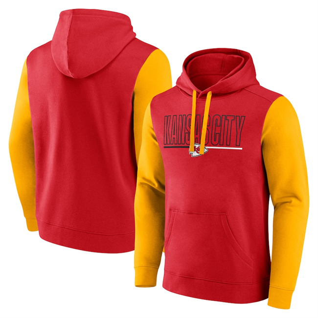 Men's Kansas City Chiefs Red Gold Outline Pullover Hoodie