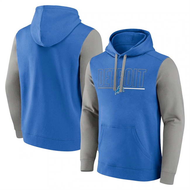 Men's Detroit Lions Blue Grey Outline Pullover Hoodie