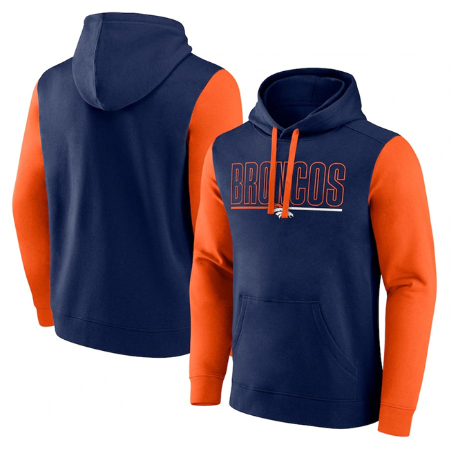 Men's Denver Broncos Navy Orange Outline Pullover Hoodie