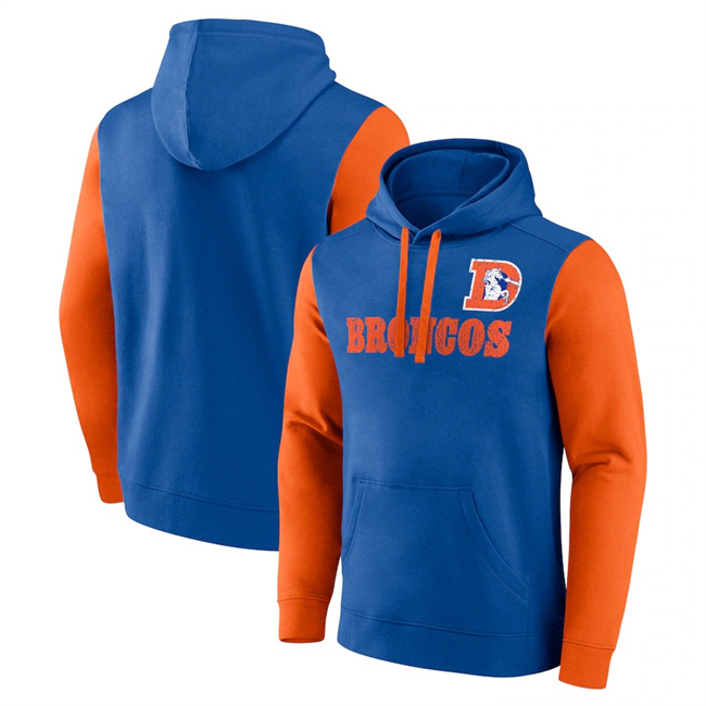 Men's Denver Broncos Blue Orange Fleece Pullover Hoodie