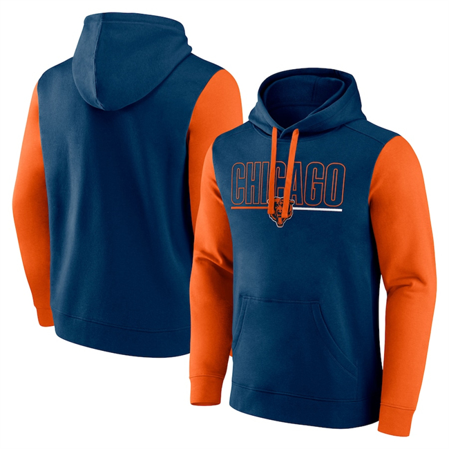 Men's Chicago Bears Navy Orange Outline Pullover Hoodie