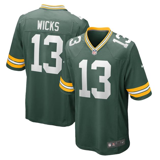 Men's Green Bay Packers #13 Dontayvion Wicks Green Game Football Stitched Jersey