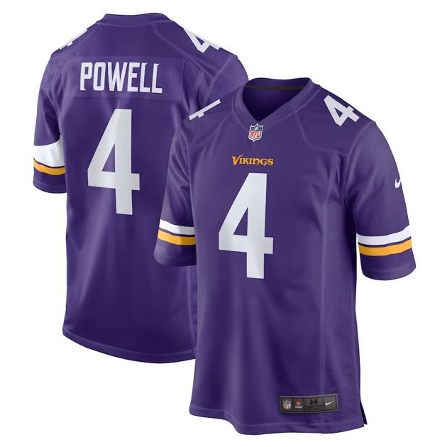 Men's Minnesota Vikings #4 Brandon Powell Purple Game Football Stitched Jersey