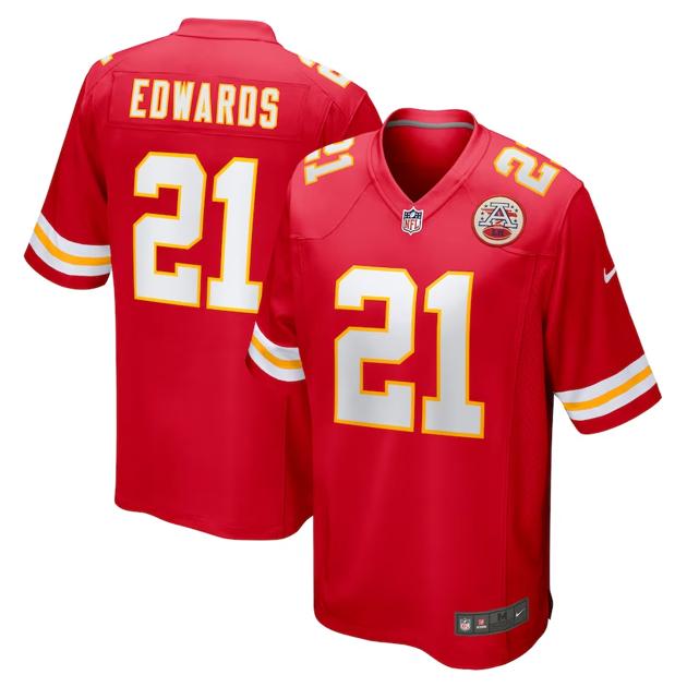 Men's Kansas City Chiefs #21 Mike Edwards Red Game Football Stitched Jersey