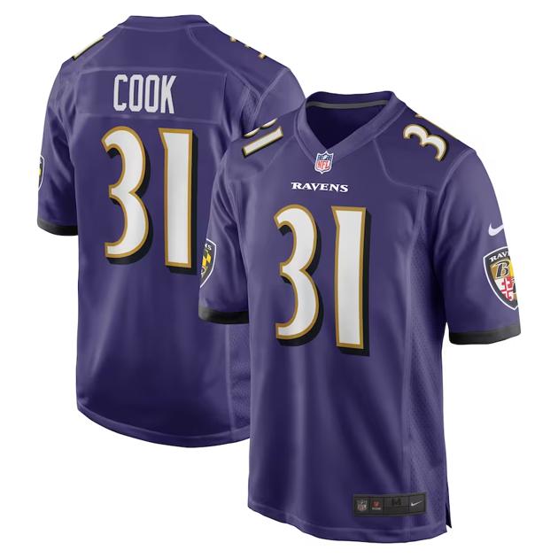 Men's Baltimore Ravens #31 Dalvin Cook Purple Game Football Stitched Jersey