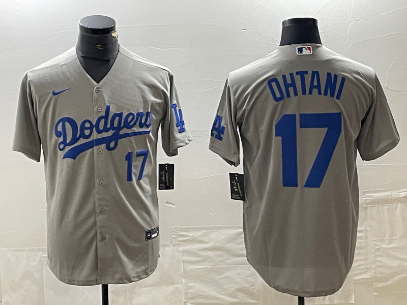 Men's Los Angeles Dodgers #17 Shohei Ohtani Number Grey Cool Base Stitched Jersey