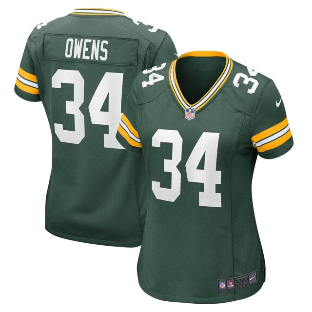 Women's Green Bay Packers #34 Jonathan Owens Green Game Football Stitched Jersey