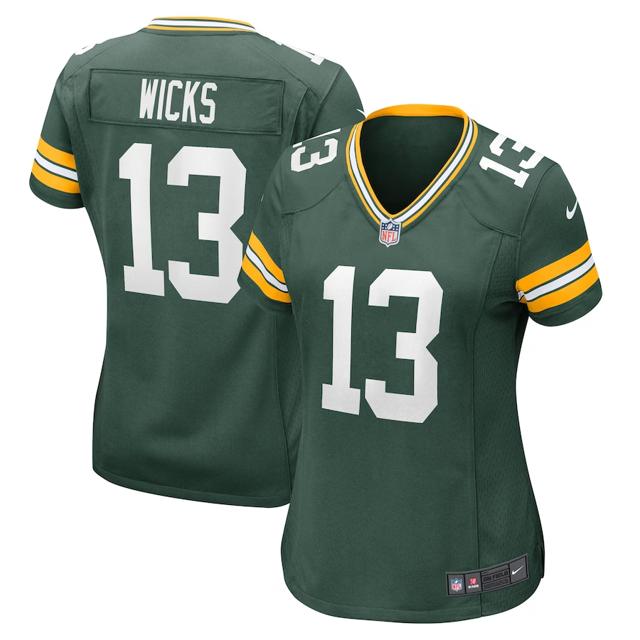 Women's Green Bay Packers #13 Dontayvion Wicks Green Game Football Stitched Jersey