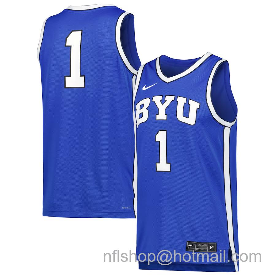 Men's Nike Royal BYU Cougars #1 Replica Basketball Jersey