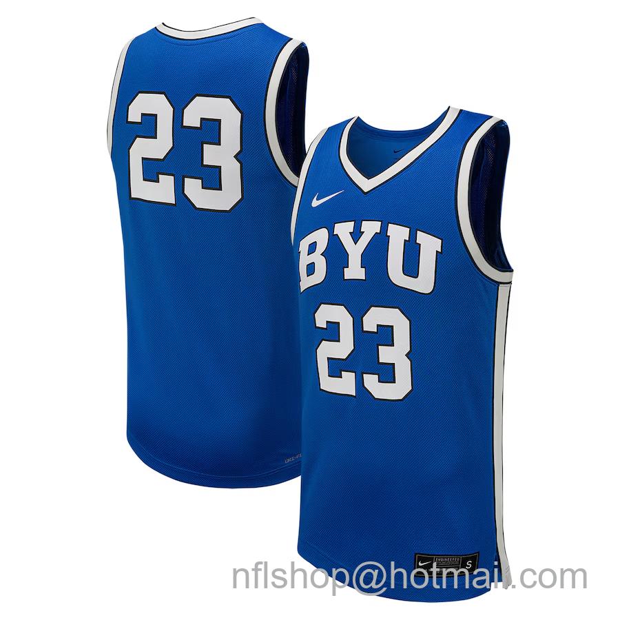 Men's Nike #23 Royal BYU Cougars Replica Basketball Jersey