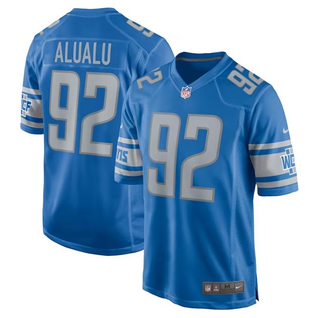 Men's Detroit Lions #92 Tyson Alualu Blue Game Football Stitched Jersey