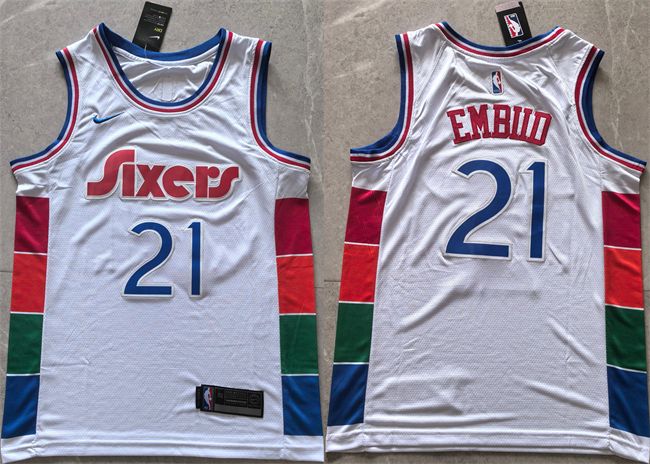 Men's Philadelphia 76ers #21 Joel Embiid White 2024_25 City Edition Stitched Jersey