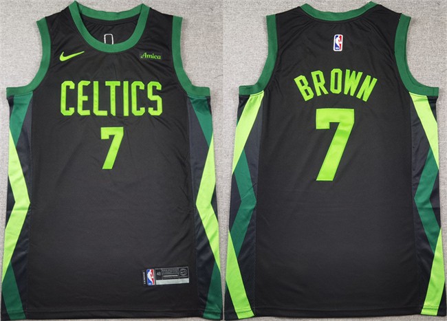 Men's Boston Celtics #7 Jaylen Brown Black 2024 City Edition Stitched Basketball Jersey