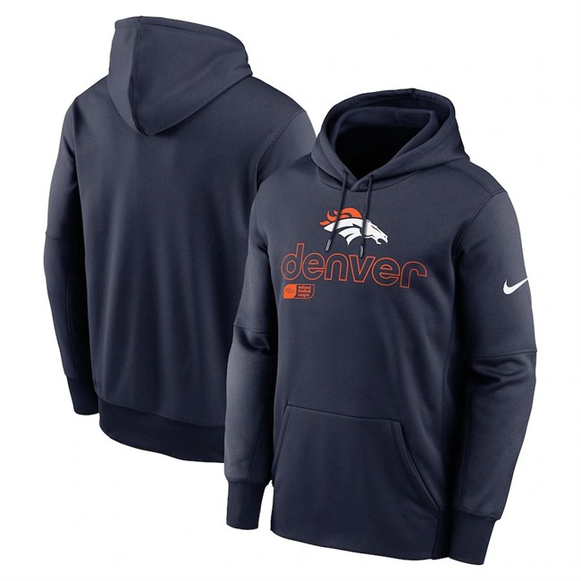 Men's Denver Broncos Navy Performance Pullover Hoodie