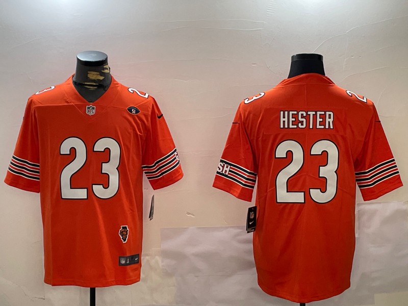 Men's Chicago Bears #23 Devin Hester Orange Vapor Untouchable Limited With Illinois and No. 51 Patch Stitched Nike NFL Jersey (2006–2013)