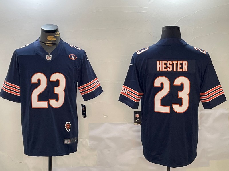 Men's Chicago Bears #23 Devin Hester Navy Vapor Untouchable Limited With Illinois and No. 51 Patch Stitched Nike NFL Jersey (2006–2013)
