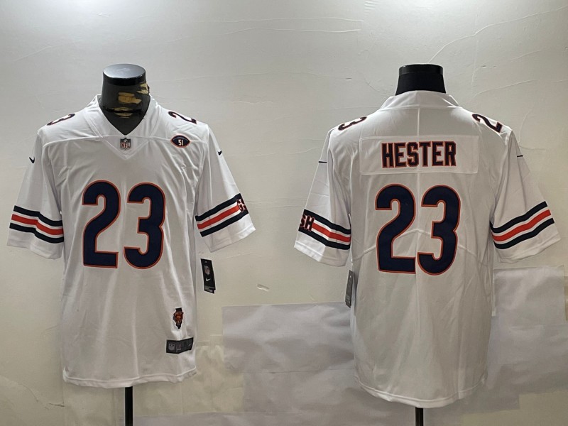 Men's Chicago Bears #23 Devin Hester White Vapor Untouchable Limited With Illinois and No. 51 Patch Stitched Nike NFL Jersey (2006–2013)