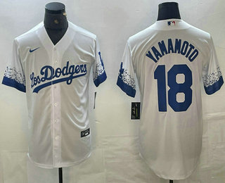 Men's Los Angeles Dodgers #18 Yoshinobu Yamamoto White 2021 City Connect Cool Base Stitched Jersey