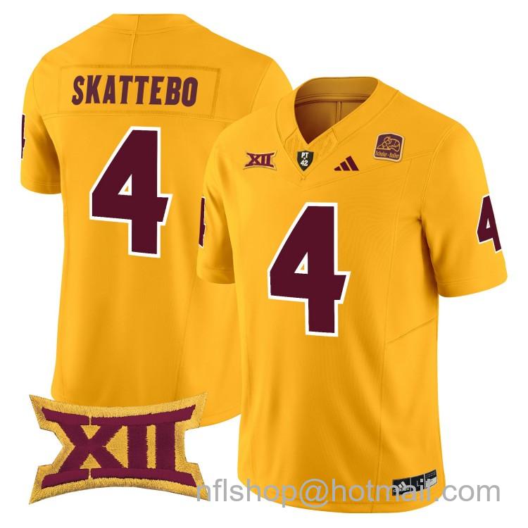 Men's Adidas Arizona State Sun Devils #4 Cam Skattebo Gold 2025 F.U.S.E. Vapor Limited College Big 12 Stitched Football Jersey