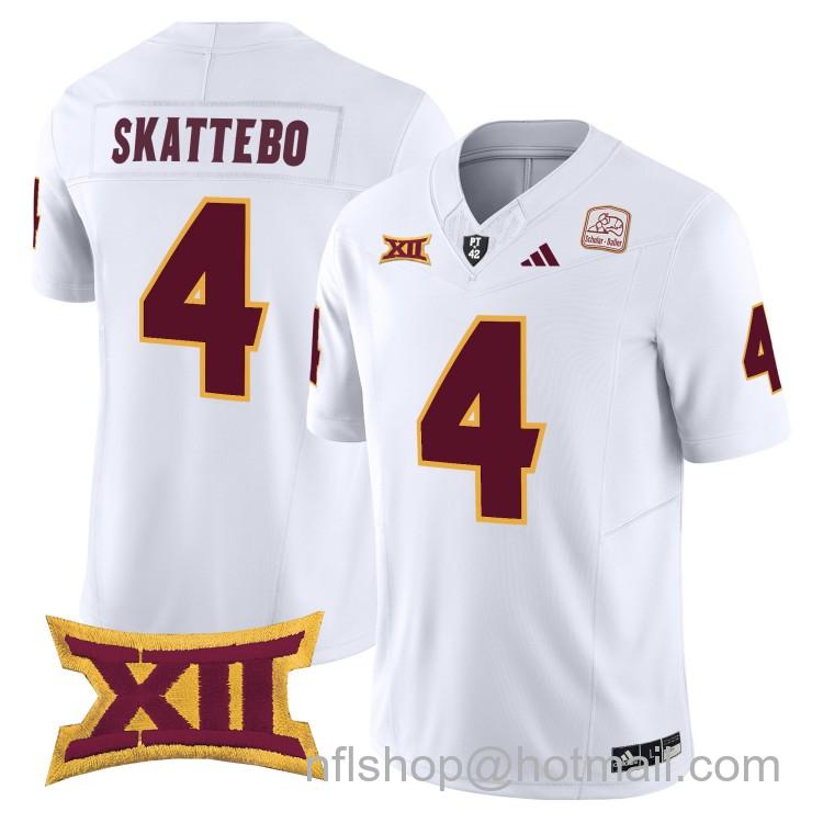 Men's Adidas Arizona State Sun Devils #4 Cam Skattebo White 2025 F.U.S.E. Vapor Limited College Big 12 Stitched Football Jersey