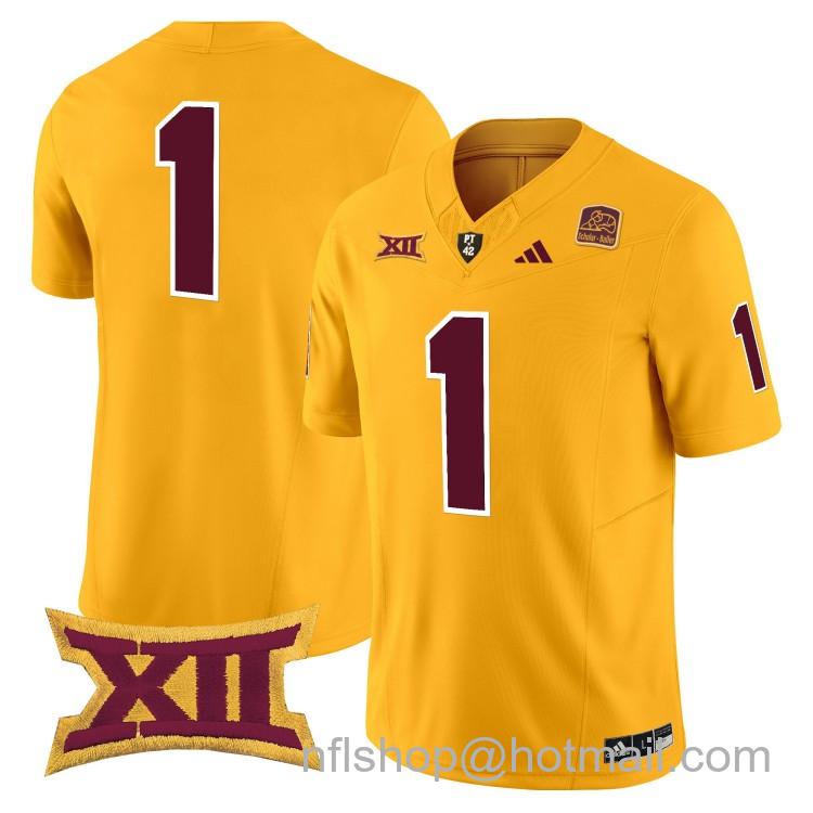 Men's Adidas Arizona State Sun Devils #1 Gold 2025 F.U.S.E. Vapor Limited College Big 12 Stitched Football Jersey