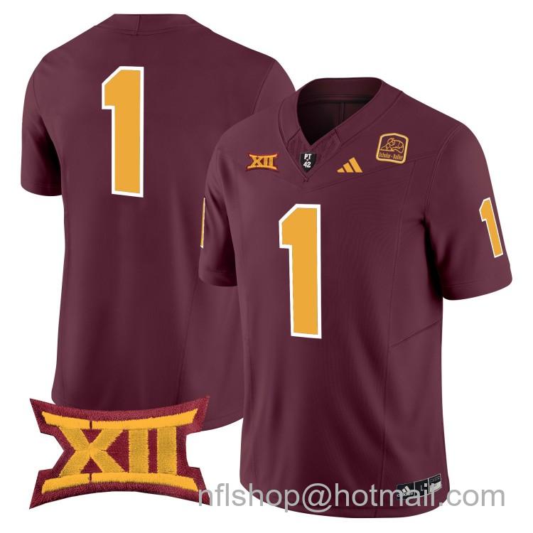 Men's Adidas Arizona State Sun Devils #1 Maroon 2025 F.U.S.E. Vapor Limited College Big 12 Stitched Football Jersey