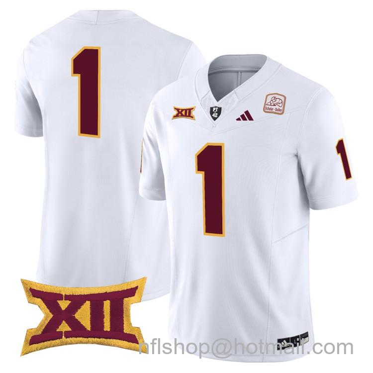 Men's Adidas Arizona State Sun Devils #1 White 2025 F.U.S.E. Vapor Limited College Big 12 Stitched Football Jersey