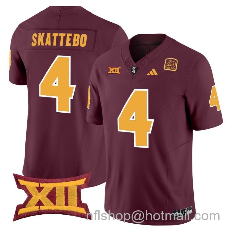 Men's Adidas Arizona State Sun Devils #4 Cam Skattebo Maroon 2025 F.U.S.E. Vapor Limited College Big 12 Stitched Football Jersey