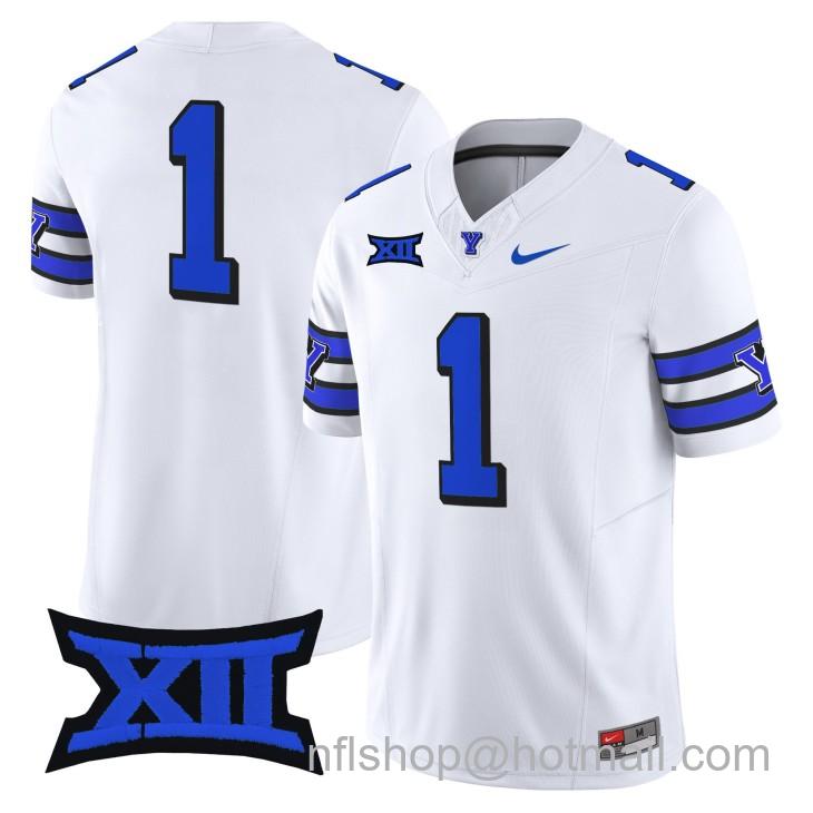 Men's Nike BYU Cougars #1 Vapor Limited College Football Stitched White 1996 Throwback Big 12 Jersey