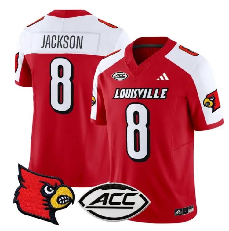 Men's Adidas Lamar Jackson Jersey #8 Louisville Cardinals Vapor Football Stitched Red Alternate With ACC Patch