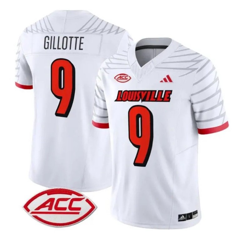 Men's Adidas Ashton Gillotte Jersey #9 Louisville Cardinals Vapor Football Stitched White With ACC Patch