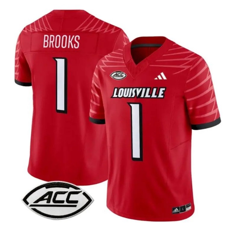 Men's Adidas Ja'Corey Brooks Jersey #1 Louisville Cardinals Vapor Football Stitched Red With ACC Patch