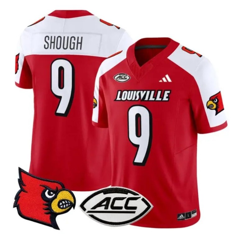 Men's Adidas Tyler Shough Jersey #9 Louisville Cardinals Vapor Football Stitched Red Alternate With ACC Patch