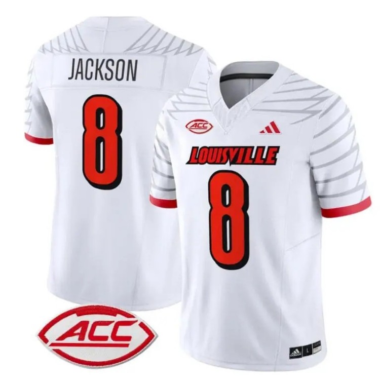 Men's Adidas Lamar Jackson Jersey #8 Louisville Cardinals Vapor Football Stitched White With ACC Patch