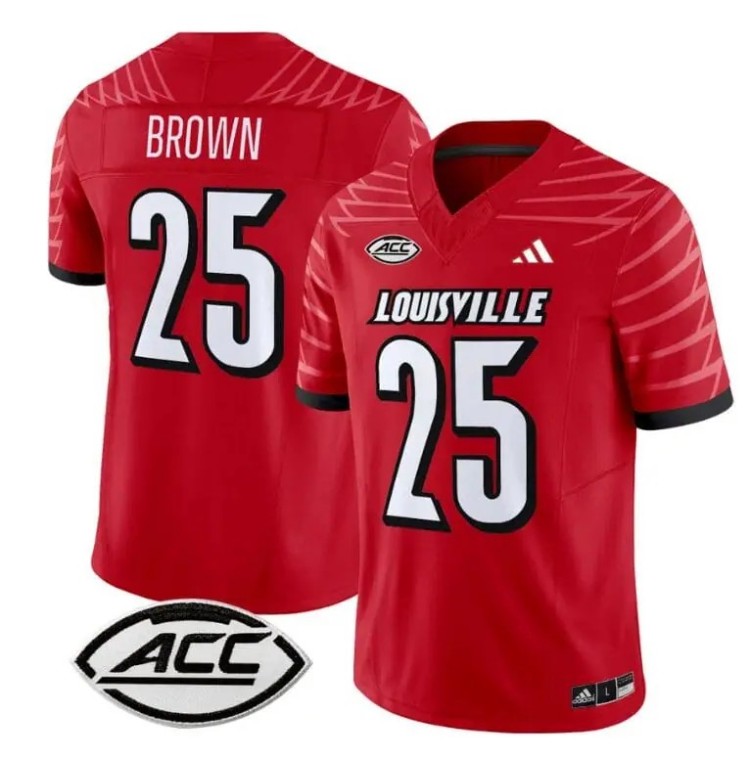 Men's Adidas Isaac Brown Jersey #25 Louisville Cardinals Vapor Football Stitched Red With ACC Patch