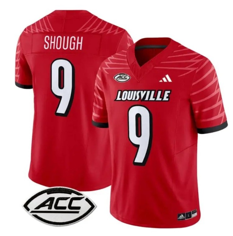 Men's Adidas Tyler Shough Jersey #9 Louisville Cardinals Vapor Football Stitched Red With ACC Patch